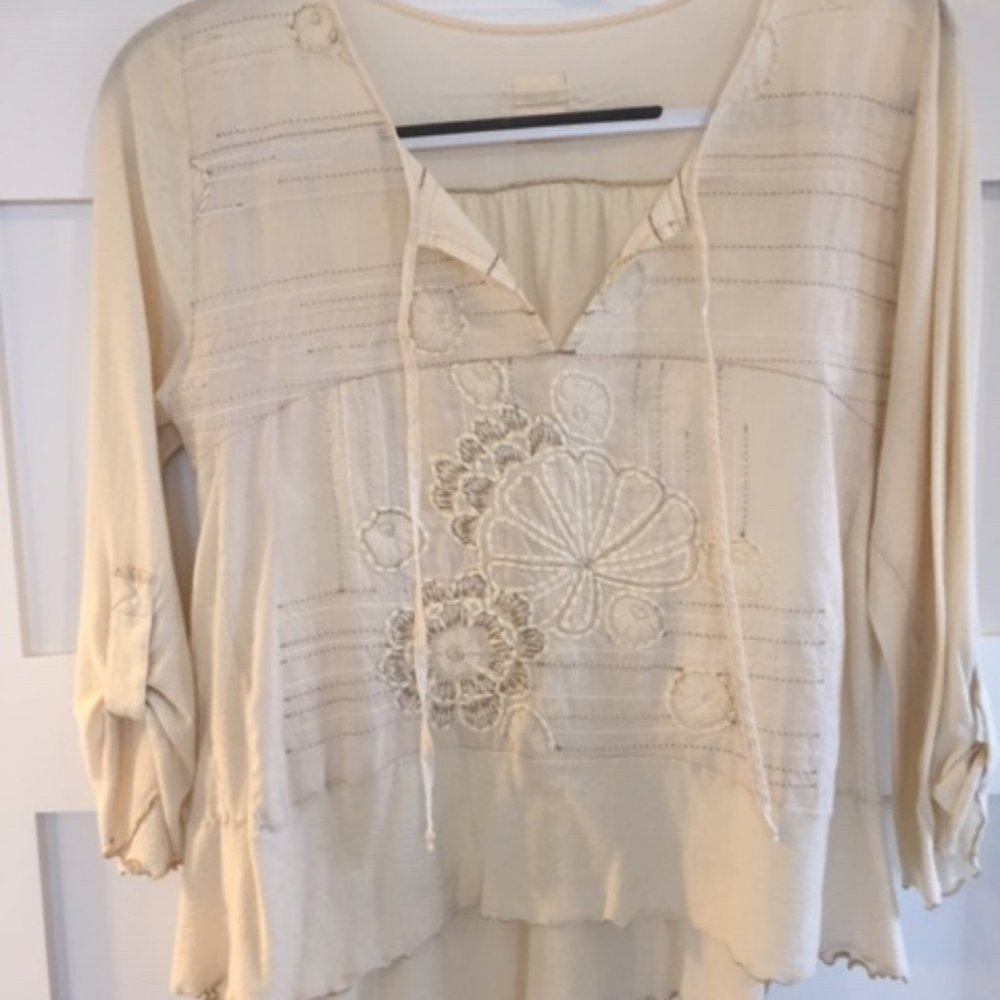 women, top, small, blouse, cream, Anthropologie